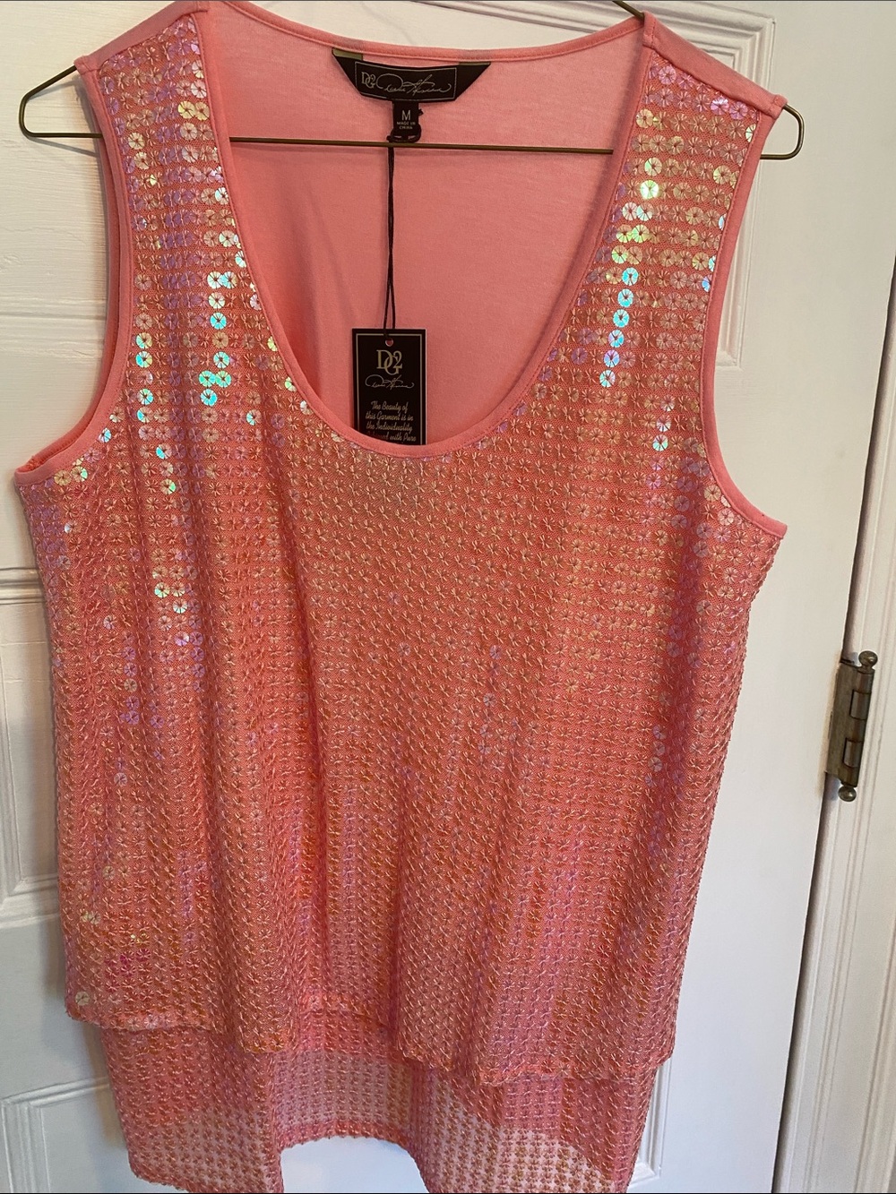 DG2 by Diane Gilman Pink Iridescent Sequin Layered Tank